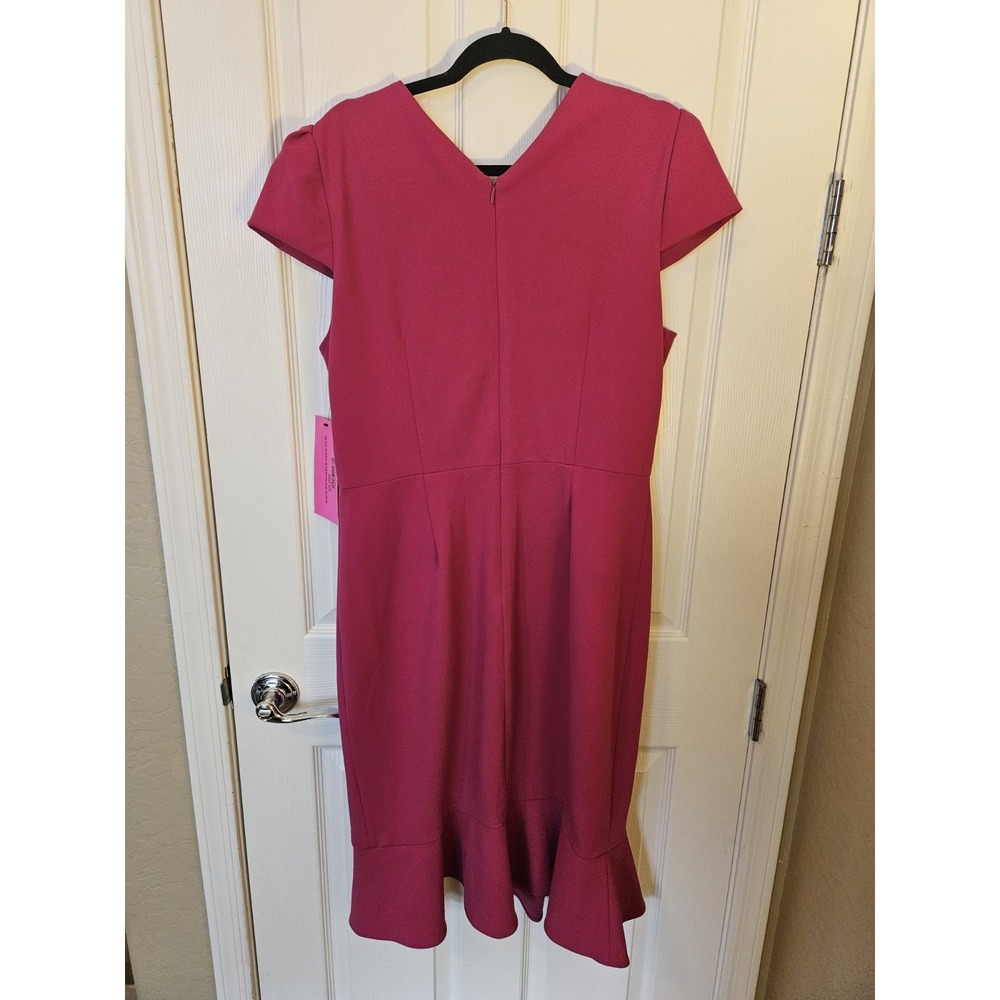 NWT Betsey Johnson Hot Pink Scuba Crepe Lined Midi Dress Back Zip Ruffled Hem 14 - Picture 6 of 12